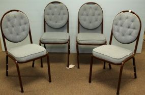 Set of Four Blue Tufted and Metal Side Chairs