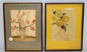 Two Watercolors of Vases and Flowers