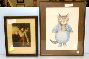 Boy and Rabbit Hand Painted Print & Picture of Dressed Up Cat