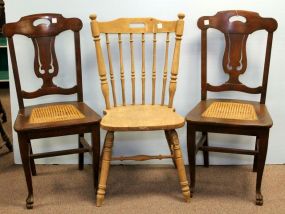 Two Empire Side Chairs with Cane Seat & One Odd Chair
