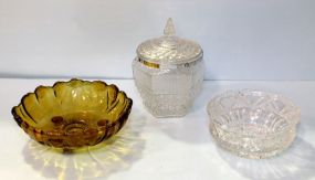 Amber Bowl, Glass Bowl & Glass Ice Bucket