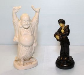Porcelain Buddha & Figurine of Chinese Lady with Mandalin
