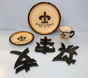 Hollywood Casino Mug & Three Black Ceramic Oriental Decors