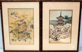 Hand Painted Pagoda Picture & Hand Painted Birds