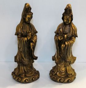 Pair Painted Resin Oriental Maidens