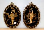 Oval Black Lacquer and Carved Oriental Plaques