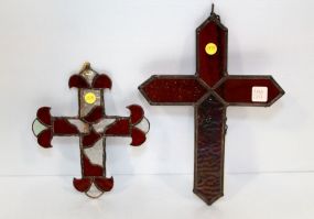 Two Ruby Stain Glass Crosses