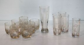 Six Whisper Lake Glasses & Nine Small Juice Glasses