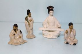 Three Small Mud Figurines & Porcelain Maiden