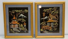 Two Framed Oriental Velvet Pictures