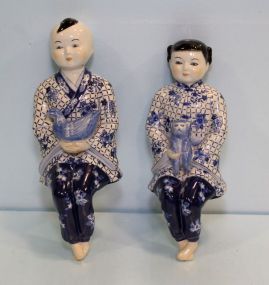 Pair Blue and White Porcelain Seated Figurines