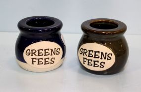 Two Ceramic Green Fees Jars