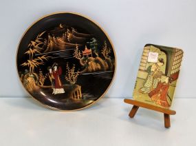 Oriental Plate & Plastic Tray on Stand