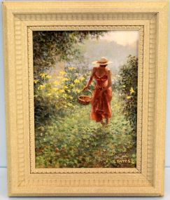 Oil on Canvas of Lady Picking Strawberries