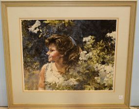 Large Watercolor of Young Lady Signed Donny Finley