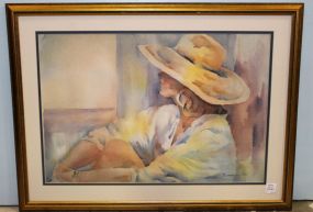 Watercolor of Lady in Hat By Rosemary Nix