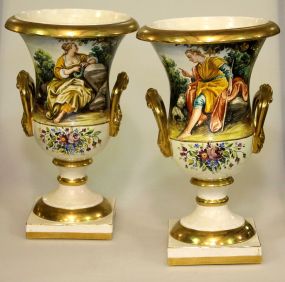 Pair Hand Painted Empire Style Urns
