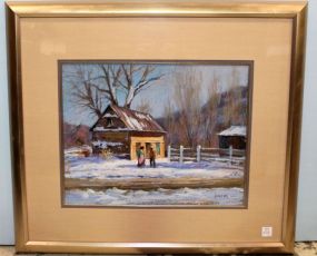 Winter Scene Watercolor Signed Konis PSA