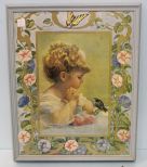 Springtime Print of Girl With Bird In Blue Frame