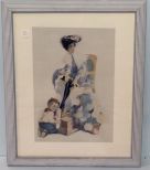 Shoeshine Boy Print In Blue Frame