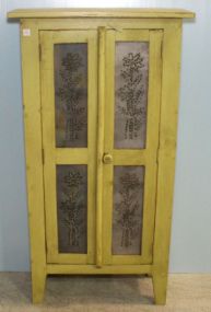 New Pale Yellow Skinny Punched Tin Cabinet