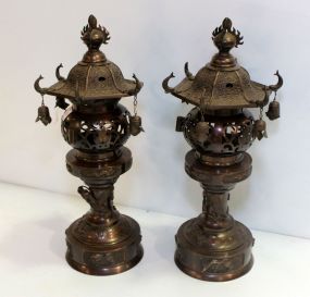 Pair 19th Century Bronze Pagodas