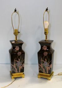 Pair Painted Porcelain Lamps