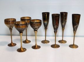 Eight Silverplate and Brass Goblets