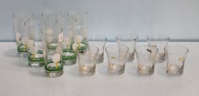 Set of Six Golfing Glasses & Seven B&B Fruit Glasses