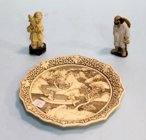 Cracked Arnart Oriental Plate, Mud Man & Figurine
