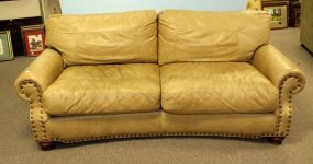 Tan Two Cushion Curved Sofa