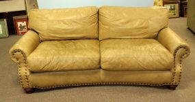 Tan Two Cushion Curved Sofa