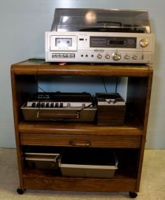 Oak Rolling Cart & Realistic Stereo