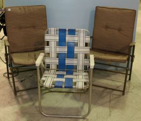 Two Folding Padded Patio Chairs & Folding Chair