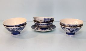 Blue & White Porcelain Rice Cups & Saucer