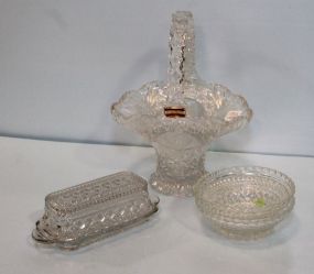 Crystal Basket, Butter Dish & Two Bowls