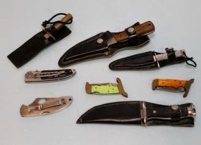 Four Foldout Pocket Knives & Four Knives with Cases