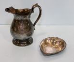 Silverplate Water Pitcher & Heart Shaped Dish