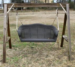 Wicker Swing with Wood Frame