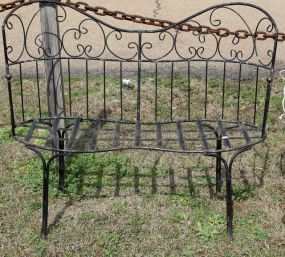 Black Wrought Iron Curved Bench