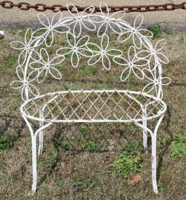 White Wrought Iron Daisy Bench