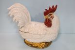 Large Painted Pottery Rooster Tureen Signed