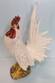 Large Rare Pottery Painted Rooster Signed by Artist