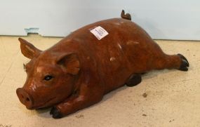 Painted Reclining Bronze Pig 