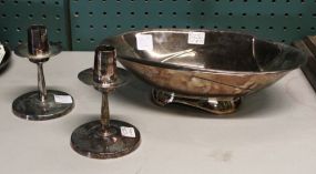 Reed and Barton Silverplate Console Bowl & Candlesticks