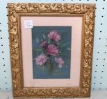 Pastel Drawing of Flowers in Gold Frame