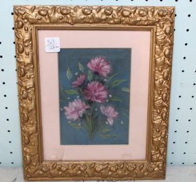 Pastel Drawing of Flowers in Gold Frame
