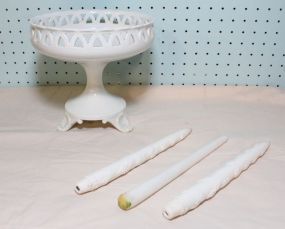 Porcelain Compote & Two Porcelain Candlesticks