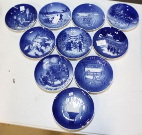 Ten Blue and White Copenhagen Christmas Plates