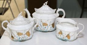 Porcelain Hand Painted Teapot, Creamer & Sugar